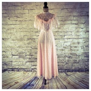 Vintage Pink Lace Maxi Dress ILGWU Mint Condition